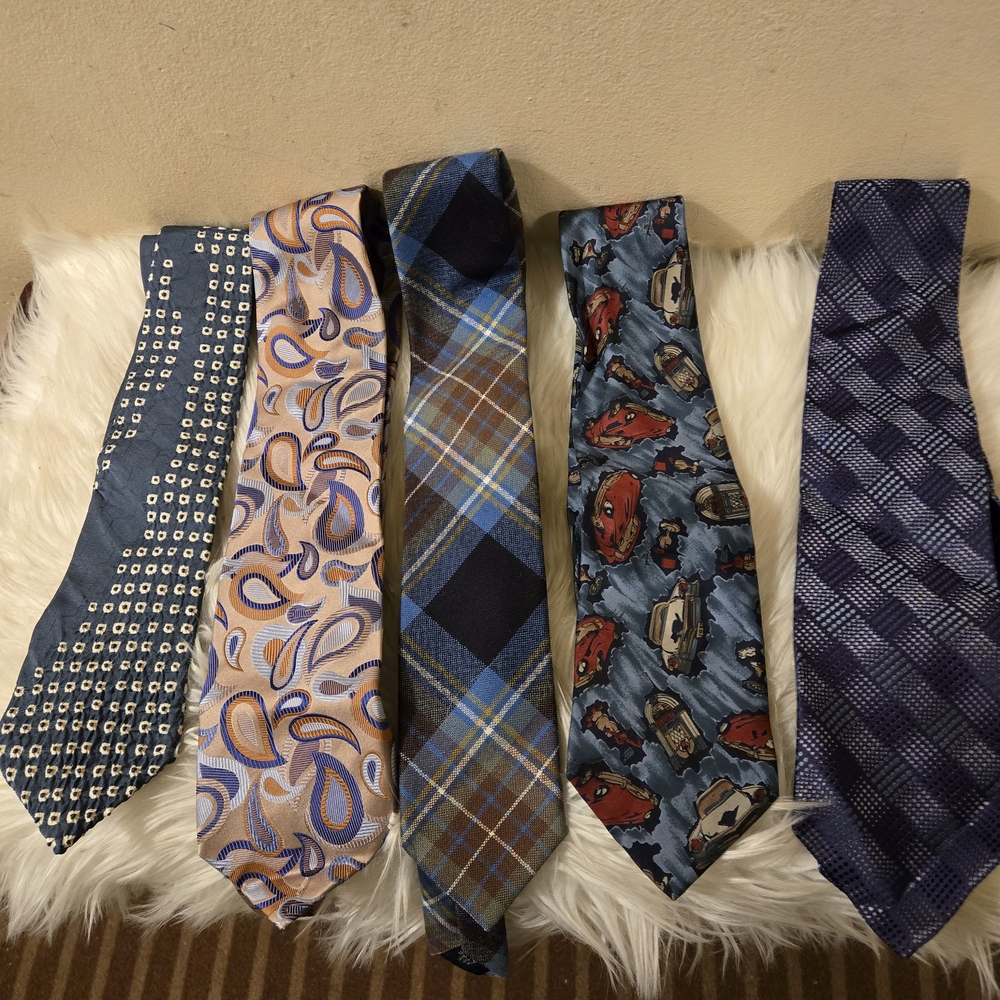 Men's Patterned Tie Set - Blue, Brown, Multicolor